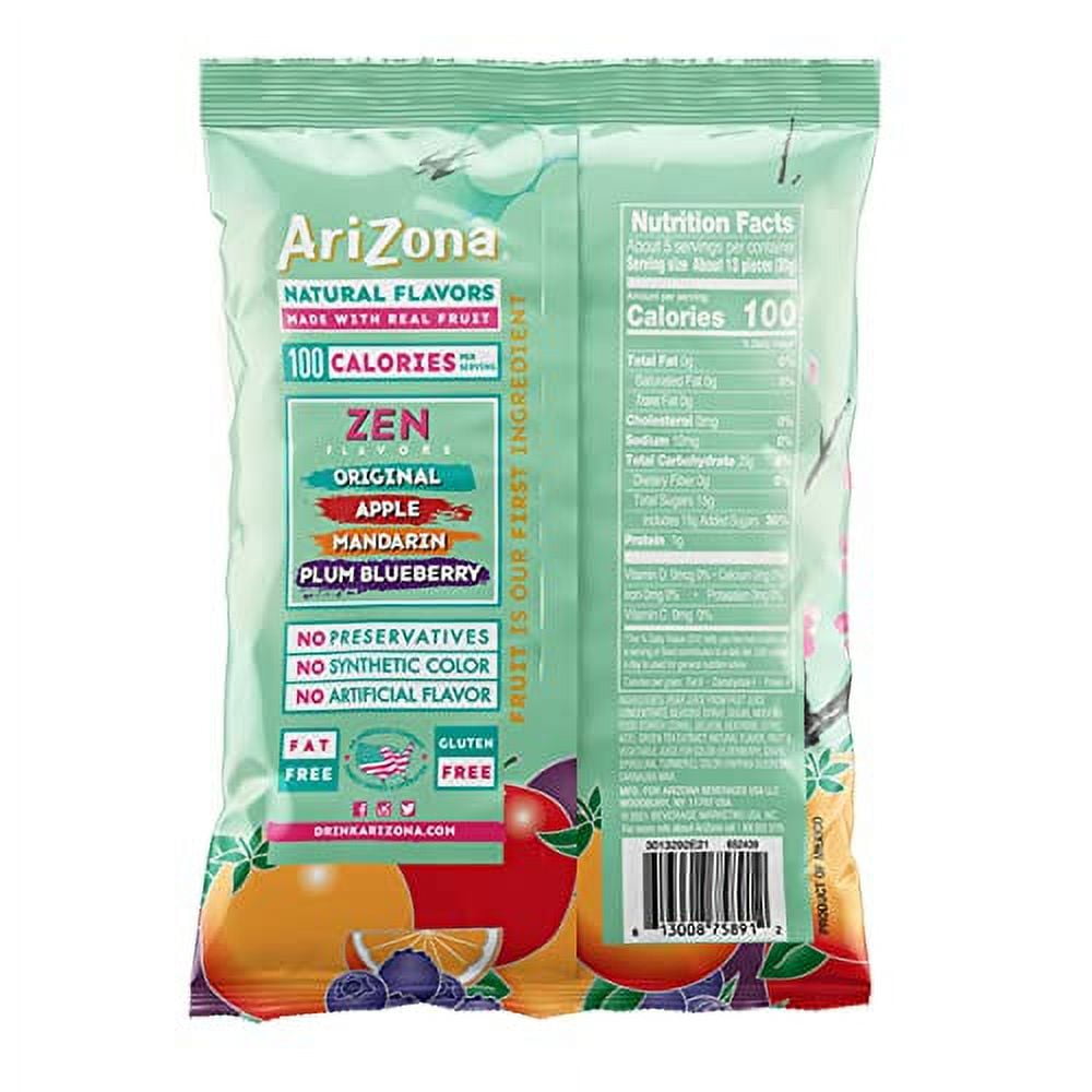 AriZona Green Tea Fruit Snacks, Gluten Free Mixed Fruit Gummy Chews 5 Ounce Individual Single Serve Bags, Green Tea,(Pack of 12)