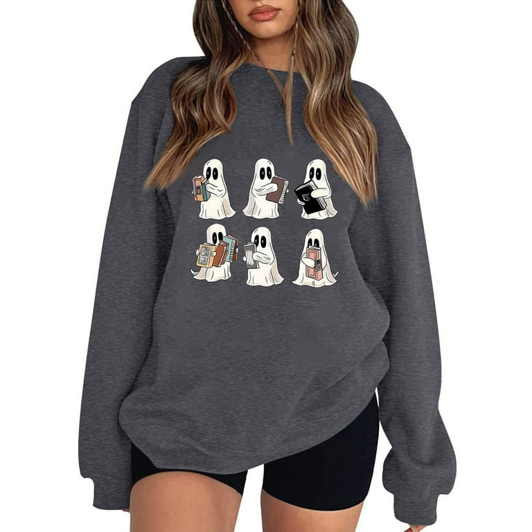LLIMED Deals Halloween Sweatshirts Women Halloween Costume Women s Autumn Round Neck Halloween Little Devil Print Loose Casual Long Sleeved Sweatshirt Walmart