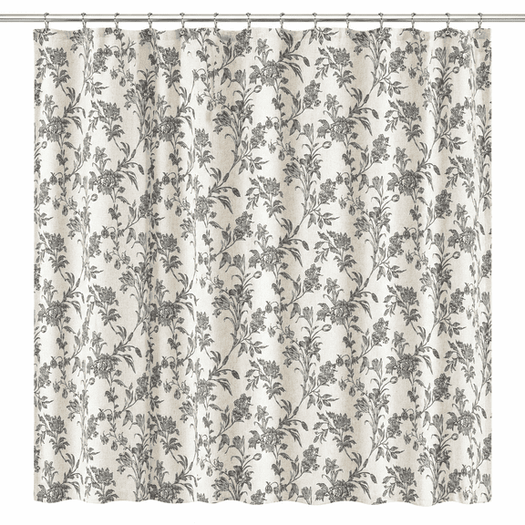 Black Shower Curtain Floral Cotton Linen Cottagecore Shower Curtain for Bathroom 72" W x 72" L