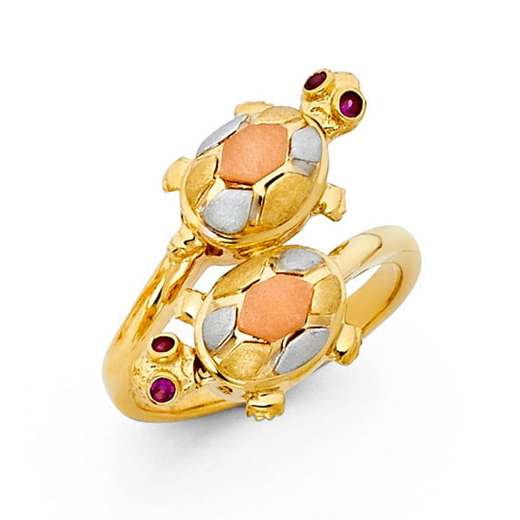 Solid 14k Yellow White and Rose Three Color Gold Fashion Anniversary Turtle Ring Size 9
