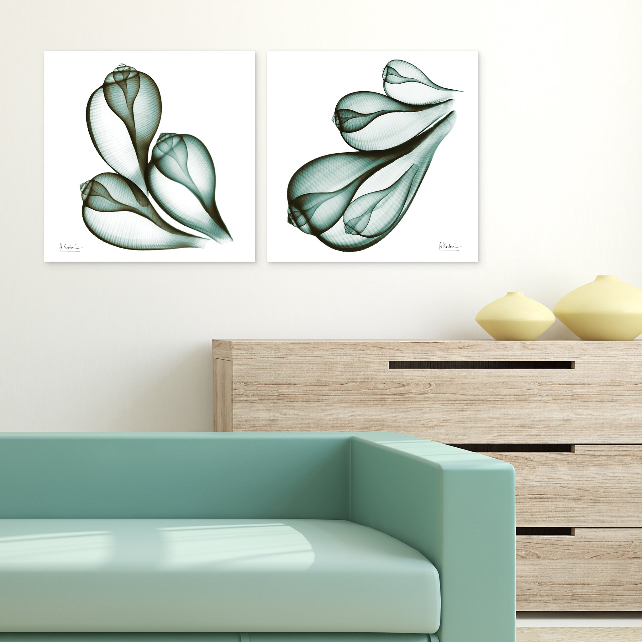 Empire Art Direct Coastal Serenity I & II Frameless Free Floating Tempered Glass Panel Graphic Wall Art, 24" x 24" each, Ready to Hang
