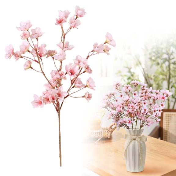 1Pcs Artificial Cherry Blossom Branches: 15.7" Fake Cherries Silk Faux Spring Flowers Peach Arrangements for Home Wedding Bedroom Party Table Centerpiece Japanese Decor(Pink)