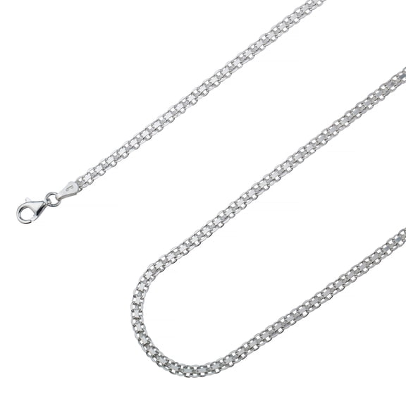 925 Sterling Silver, Flat Bismark Chain 3mm Necklace - Hypoallergenic and Tarnish Resistant - By Oliver & Navy