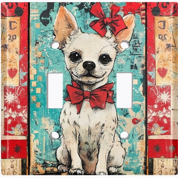 Metal Light Switch Wall Plate Outlet Cover (Printed Image of Chihuahua Pop Art - Double Toggle)