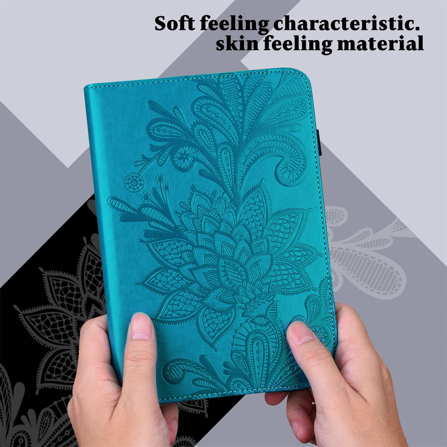 SaniMore for iPad 10th Generation 10.9" 2022 Embossed Case, PU Leather Case with Card Slot & Kickstand Pencil Holder & Hand Strap Shockproof Protective Case for Women Girls, Blue