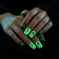 thumbnail image 4 of 16PCS Medium Halloween Luminous Press On Nails, Glow in The Dark Fake Nails with Skull Spider Web Ghost Pumpkin Prints, Glossy Spooky Reusable Artificial False Nail Tips for Women Halloween Party, 4 of 7
