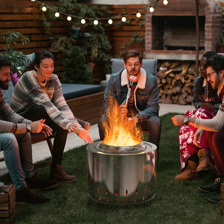 Gymax 19.5'' Bonfire Smokeless Stainless Steel Firepit Wood