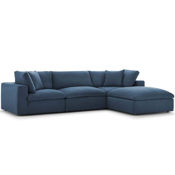Modway Commix 4 Piece Down Filled Overstuffed Sectional Sofa Set in Azure
