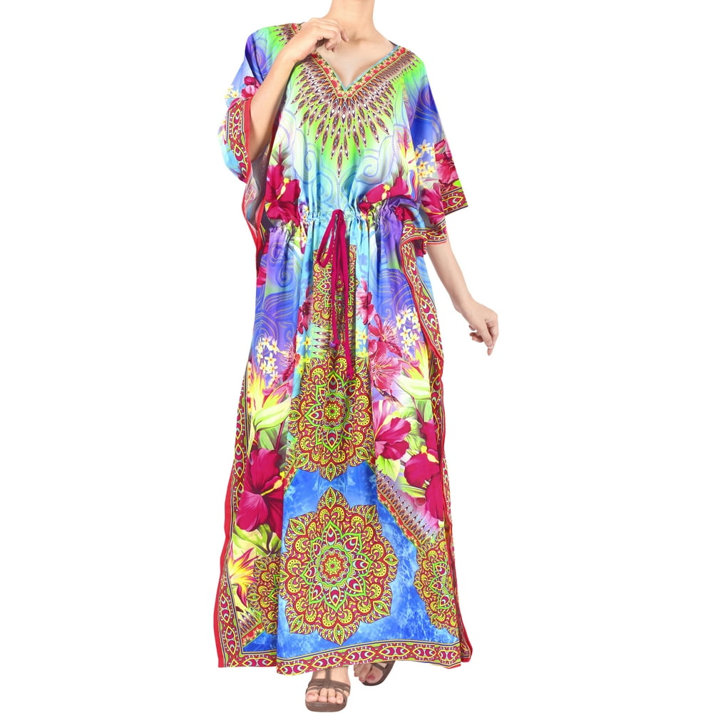 LA LEELA - LA LEELA Womens Maxi Kaftan Nightwear Cover Ups Beach Dress ...