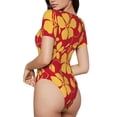 thumbnail image 3 of KLL Women 's Crew Neck Bodysuit Jumpsuits Red Vintage Flowers Print Short onesies Stretch T Shirts, 3 of 7