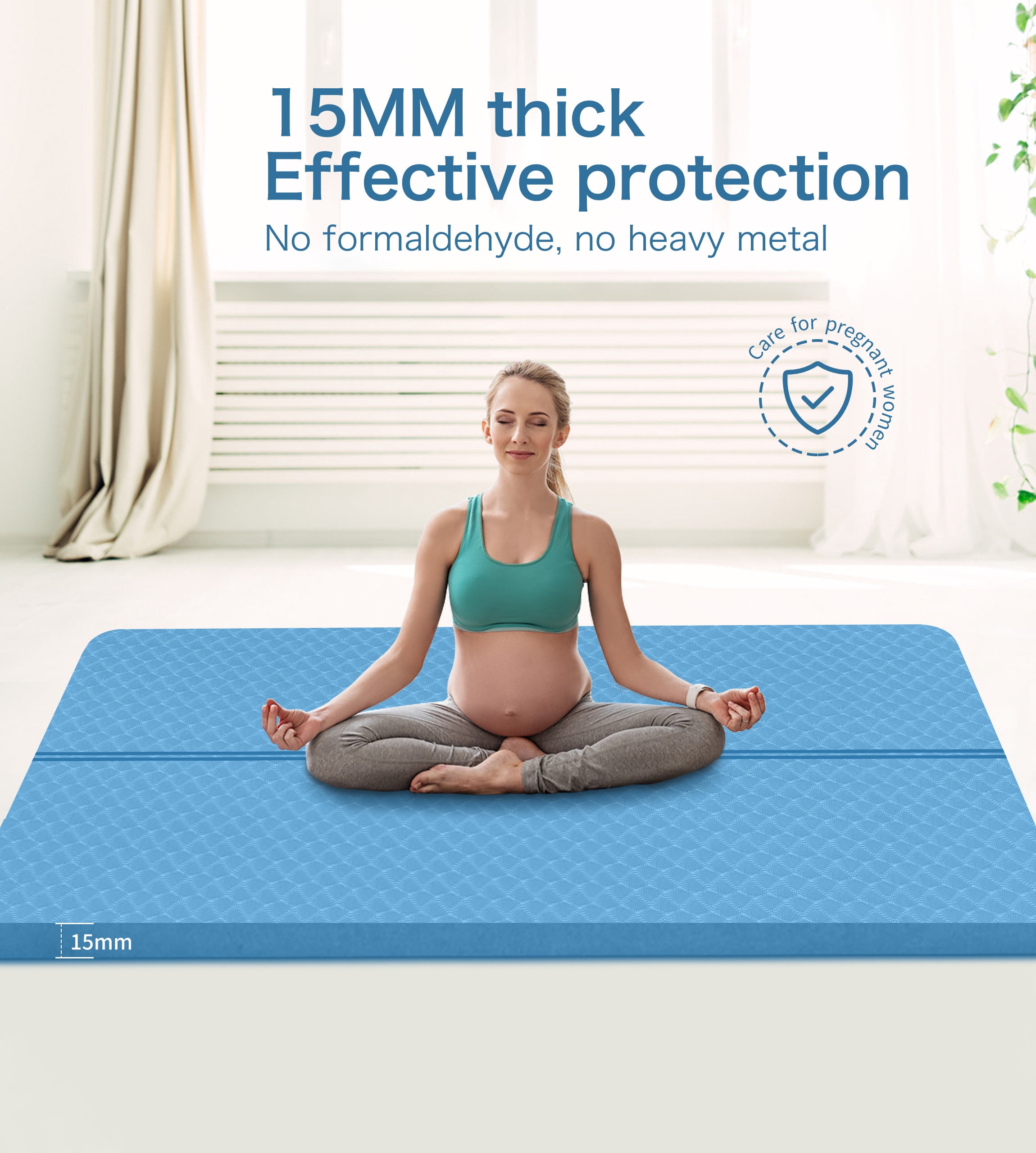 Extra Thickened 15mm Exercise Mat (72" x 32") for Men & Women Non Slip with High Density Large Shock Absorber Pad for Home Gym Travel & Floor Outside Fitness in Light Blue