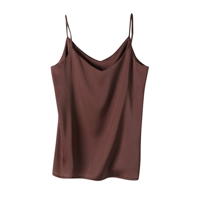 Grrvtrz Womens Camisoles Tops Solid Color Satin Suspender V-neck Inner Tops Summer Layer Tops Undershirts Home Lounge Tank Tops