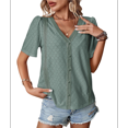 thumbnail image 1 of Blusas Informales de Negocios para Mujer, Blusas Elegantes de Trabajo, Atuendo de Verano, Moda 2025, Camiseta de Corta con Cuello en V, Verde, XL, 1 of 10