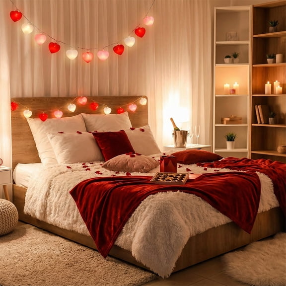 Plastic Heart Shaped LED String Lights 20 ft Romantic Fairy Light Garland Multicolor Hearts for Wedding Valentines Day Bedroom Party Wall Window Home Decorative Lighting