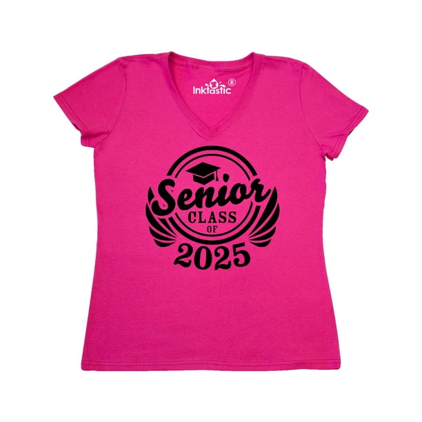 INKtastic Senior Class of 2025 in Black with Graduation Cap Women's V