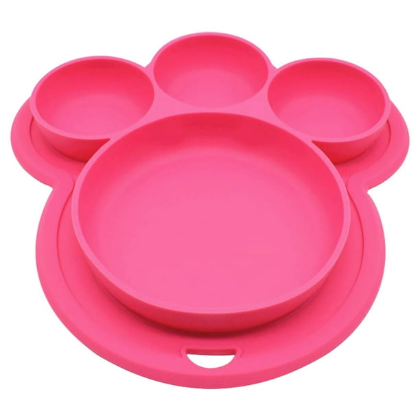 Bearachild de cena para niños, alimentación de silicona, frutas, dividido, cuenco, forma de pata, vajilla de alimentación, juguete para Mostrada Rosa roja Bearachild HA003350-04