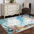 thumbnail image 4 of Summer Ocean Jellyfish Area Rugs 3'x5', Nautical Colorful Sea Fish Coral Starfish Wood Grain Low Pile Throw Living Room Rug Non-Slip Sturdy Edge Binding Carpet for Indoor Entryway Bedside Kitchen, 4 of 9