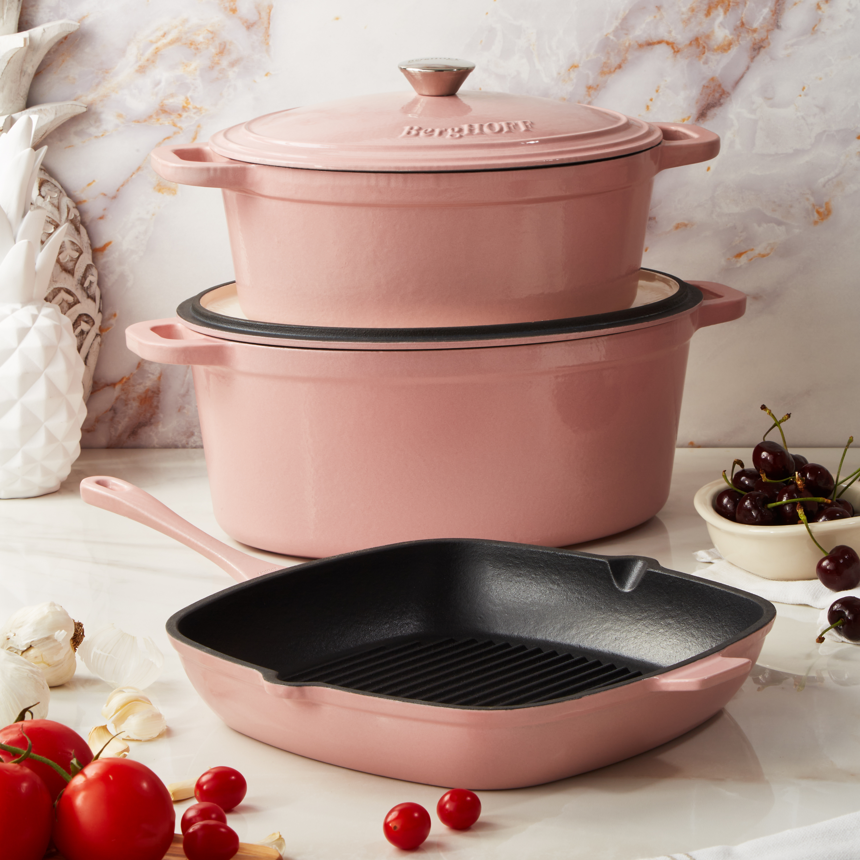 BergHOFF Neo Cast Iron Square Grill Pan 11", Pink