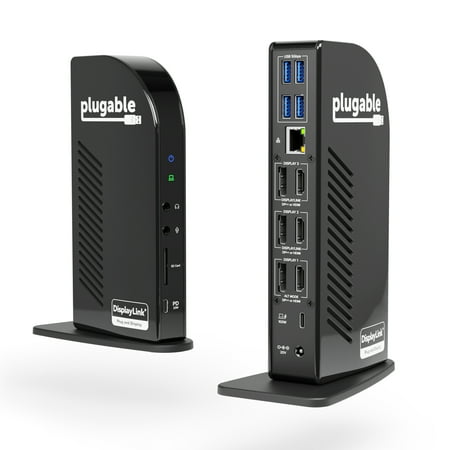 UPC: 0819927011460 | Plugable 4K USB C Docking Station Triple Monitor with 100W Power Delivery  USB C Dock for Thunderbolt 3/4  and USB-C Windows and Mac (3x HDMI and 3x DisplayPort  1x USB-C  4x USB 3.0  SD Card Reader)