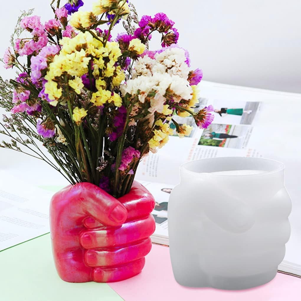 ABCISI Hand Shape Resin Mold, Flower Pots Silicone Mold for Concrete, Fist Epoxy Mold for Jewelry Container Pen Holder Plant Pot, Home Decor (Left Fist)
