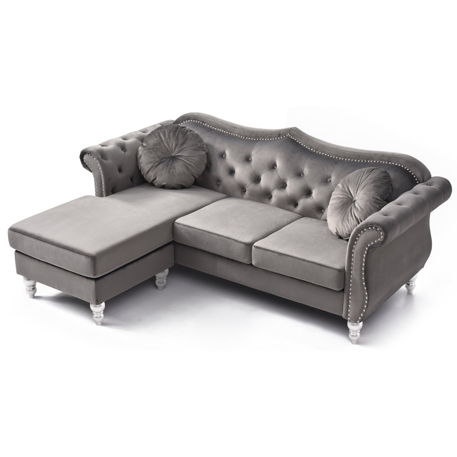 Glory Furniture Hollywood Velvet Sofa Chaise in Dark Gray
