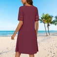 thumbnail image 5 of Gamivast Women's Casual A Line Dress Lace Trim Short Sleeve Round Neck Loose Fit Summer Beach Daily Party Hollow Out Flowy Swing Mini Shift Sundress, 5 of 8