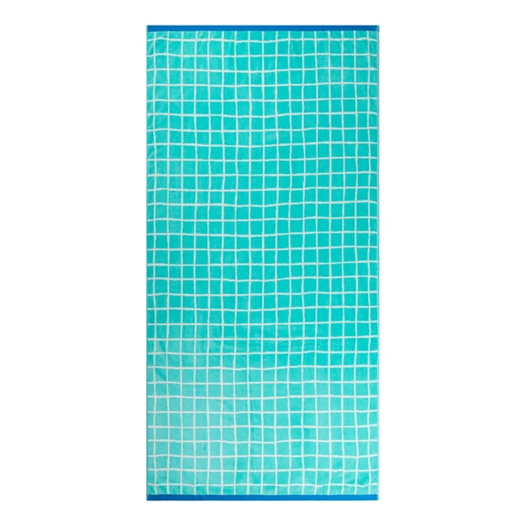 Mainstays Summer Vibes Cotton-Blend Beach Towel, 72 x 36 in, Checkered Teal