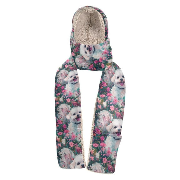 BZSMCE Warm Fleece Hood Scarf Wrap Fluffies Joy Pattern