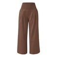 thumbnail image 5 of nochalofo Brown Linen Pants Women, High Waist Wide Leg Palazzo Pants for Women Smocked Elastic Waist Loose Comfy Casual Pajama Pants Pockets, 5 of 7