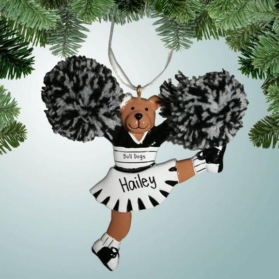 Personalized Cheerleader Bear Kicking - Black Christmas Ornament - School Cheerleading - Dance Team - Cheer Squad - Great Gift Ideas