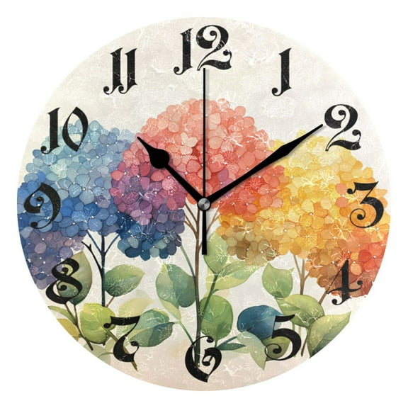 Wall Clock 10 Inch Silent Non-Ticking 8 Cute Trees Battery Operated Rustic Retro for Living Room Home Kitchen Bathroom