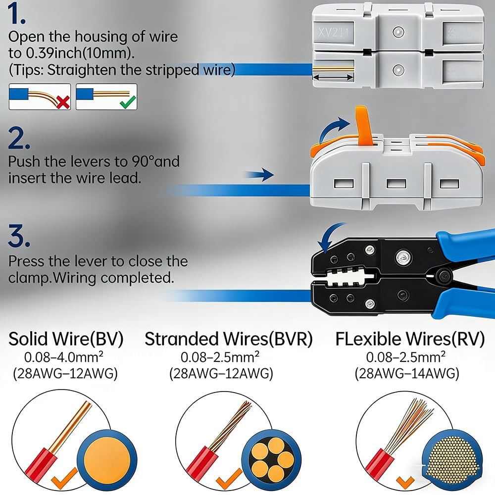 Universal Quick Lever Electrical Wire Connectors (24-12 Awg), 2026 New Lever Wire Connectors Kit with Wire Stripper, Electrical Wire Butt Splice Inline Terminals for Home Electrical DIY