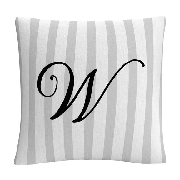 Gray Striped Ornate Letter Script W By Abc 16 X 16 Decorative Throw Pillow