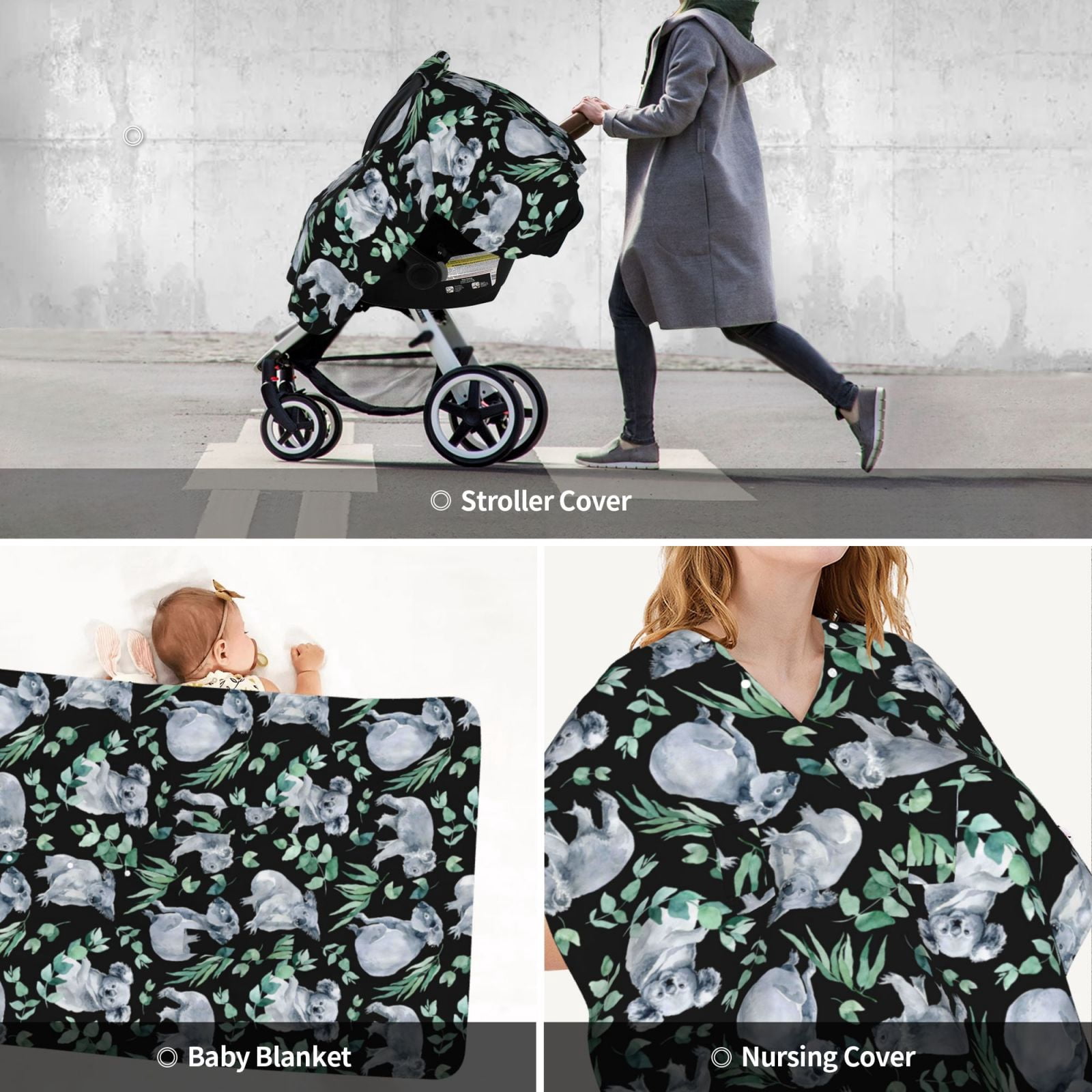 Car Seat Cover Baby - Cartoon Koala Bear Breathable Infant Car Seat Cover for Baby Carseat, Lightweight Comfort Baby Essentials Must Haves Newborn Stuff for Girl Boy