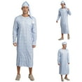 thumbnail image 2 of iiniim Men's 2Pcs Pajamas Set Long Sleeve Striped Kaftan Sleepwear Night Shirt with Sleeping Cap Type B L, 2 of 7