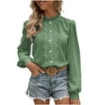 thumbnail image 2 of AXXD Green Basic Sexy Tops for Women 2024 Lace Early Spring Dress Solid Color Bubble Sleeve Blouse Long Sleeve Standing Collar Top, 2 of 7