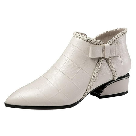 

dmqupv High Boots for Women Boots Shoes Short Fashion Retro Chunky Bownot Zipper Low Heels Women s Women Garden Boots Beige 7