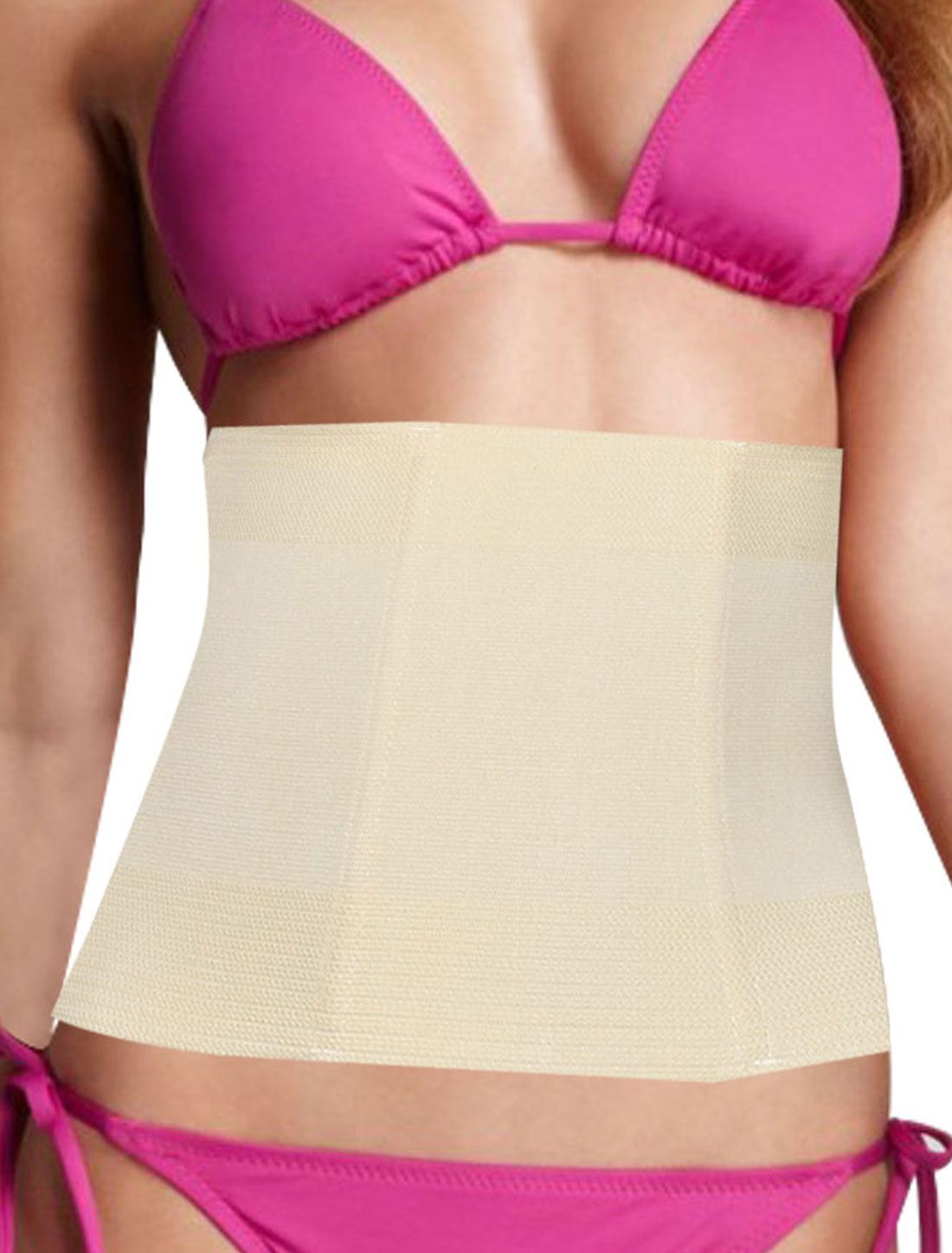 Women Beige Elastic Strapless Shapewear Tummy Trimmer Waist Cincher L