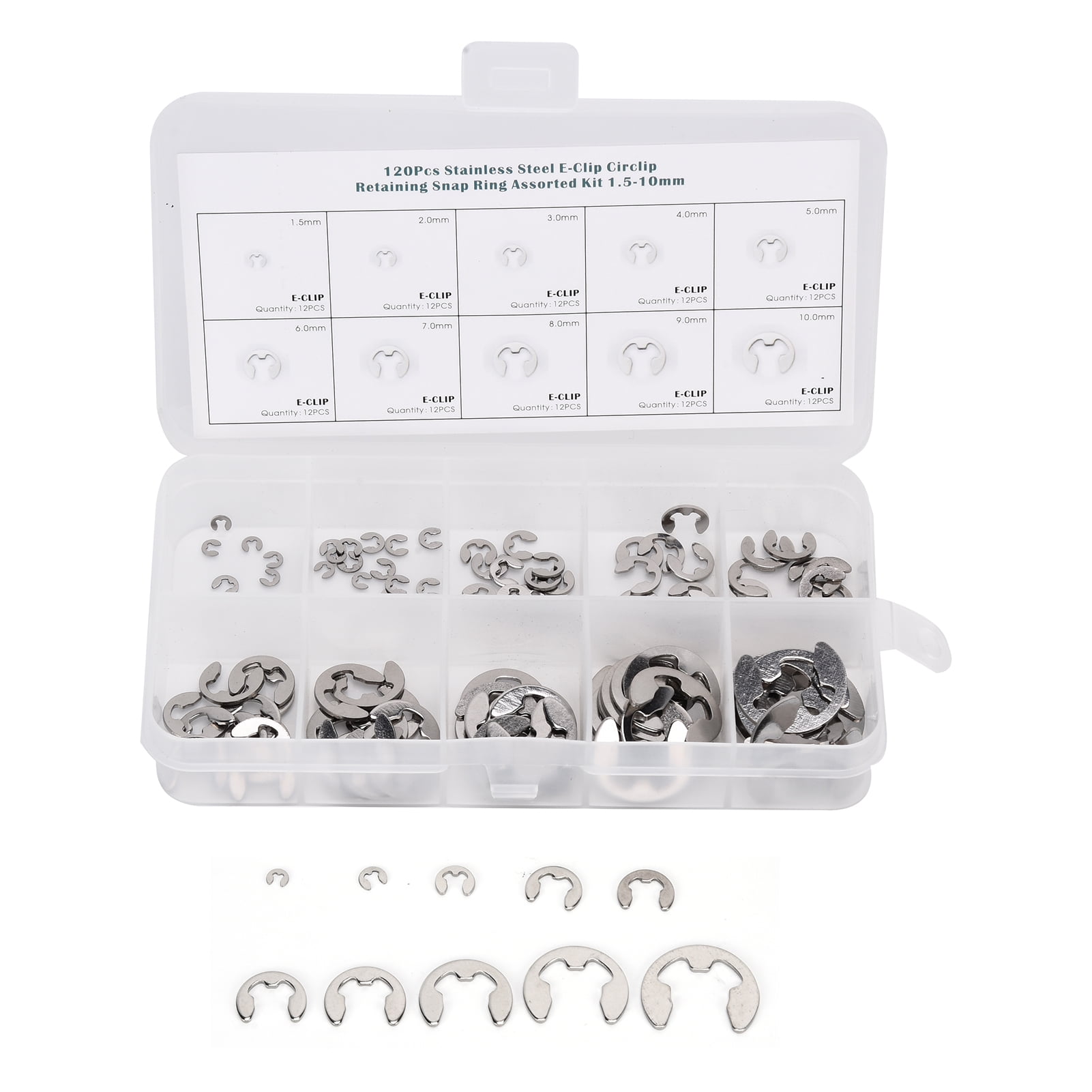 120Pcs ALL SIZE Luggage Wheel Replacement Axles E-ring clips Stainless Steel 