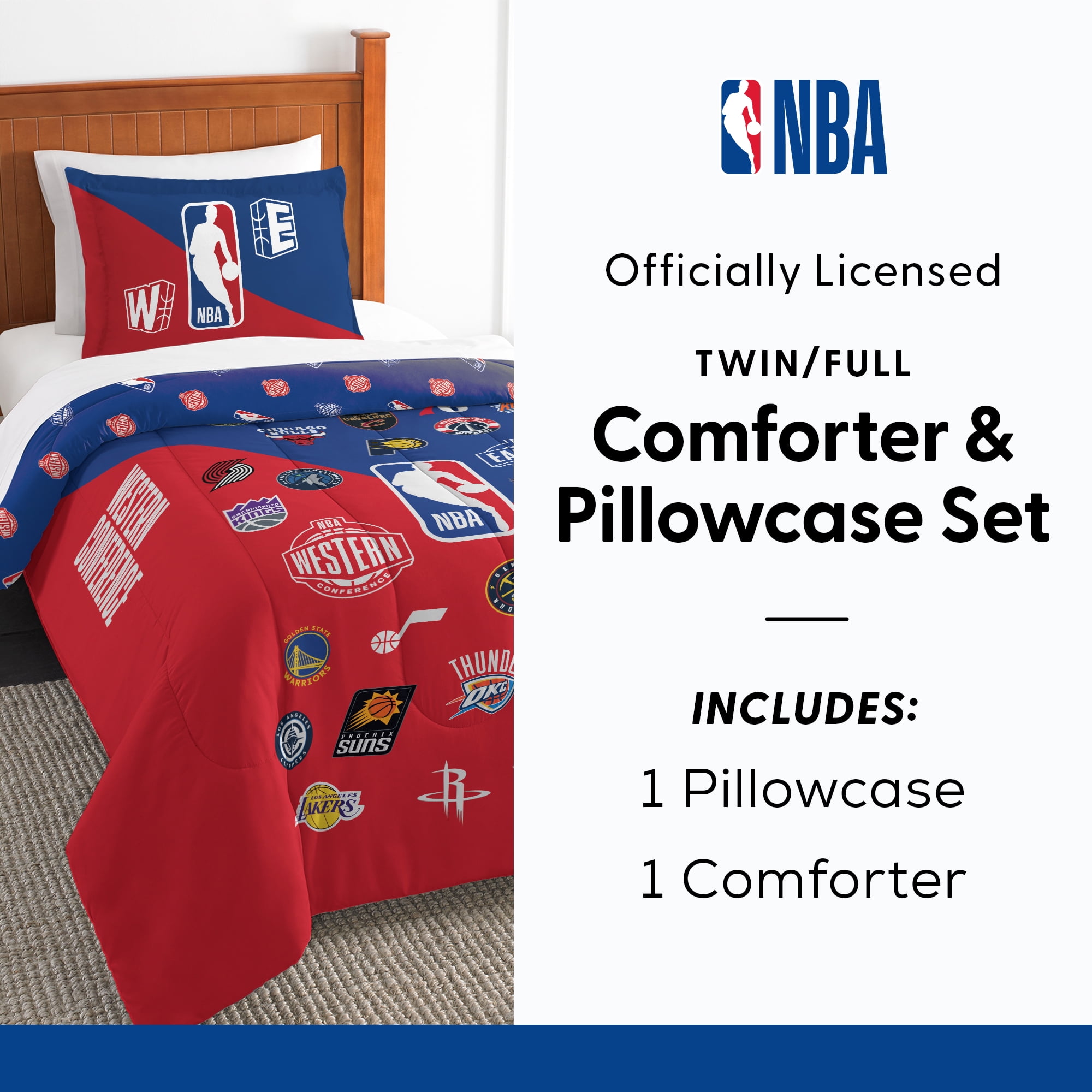 NBA Multi Team E W Split Twin/Full Comforter Set with Pillowcase