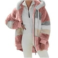 thumbnail image 2 of YOTAMI Winter Coats for Women Plus Size Color Block Plush Zipper Winter Warm Long Sleeve Hoodies Jackets Outerwear Casual Coats Clothes Clearance Pink 5XL, 2 of 5