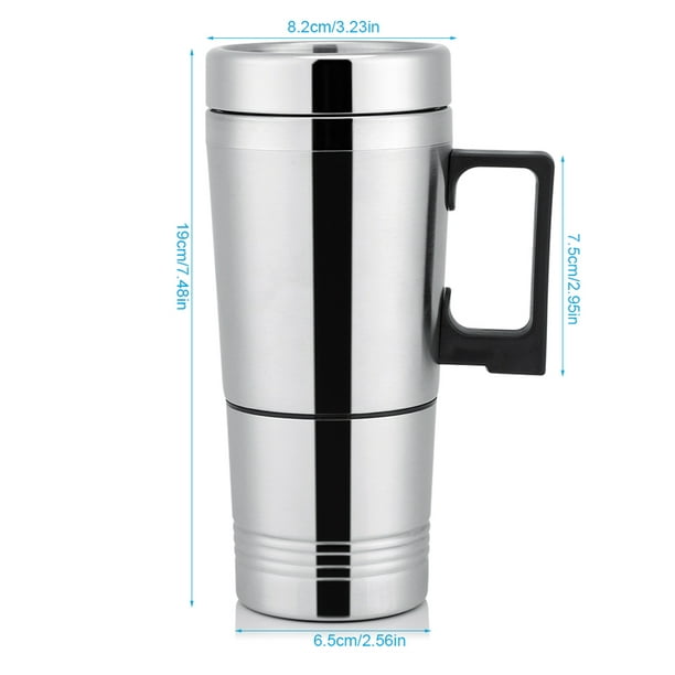 Mug chauffant de voiture, tasse chauffante de voyage en acier inoxydable,  tasse à café électrique chauffante pour eau, café, lait et thé avec