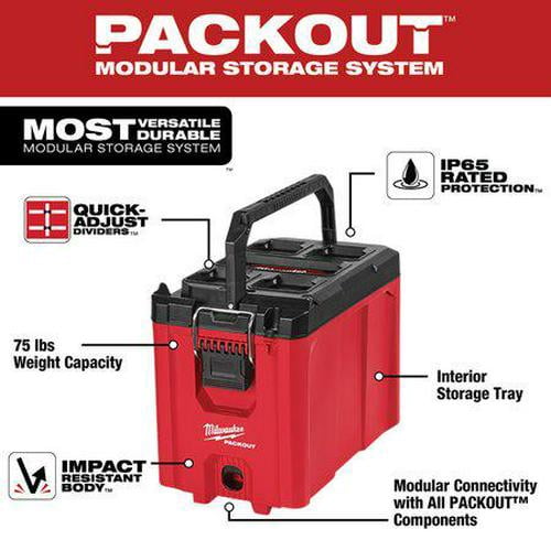 Milwaukee Tool PACKOUT Compact Tool Box, Polypropylene, Black/Red, 16-1/4 in W x 10 in D x 13 in H