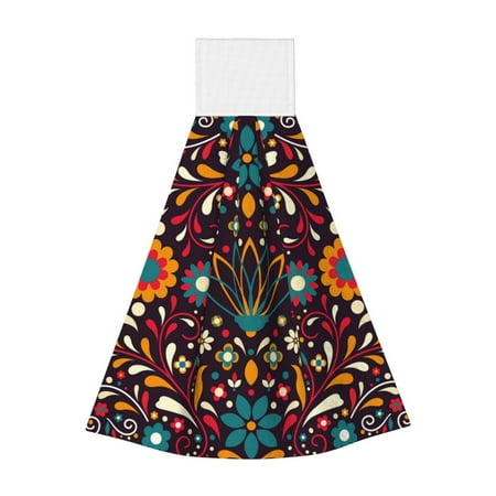

Zeuib Colorful Mexican2 Print Coral Velvet Hand Wipes Hanging Hand Towels Set with Hook & Loop Absorbent Towel for Bathroom Home
