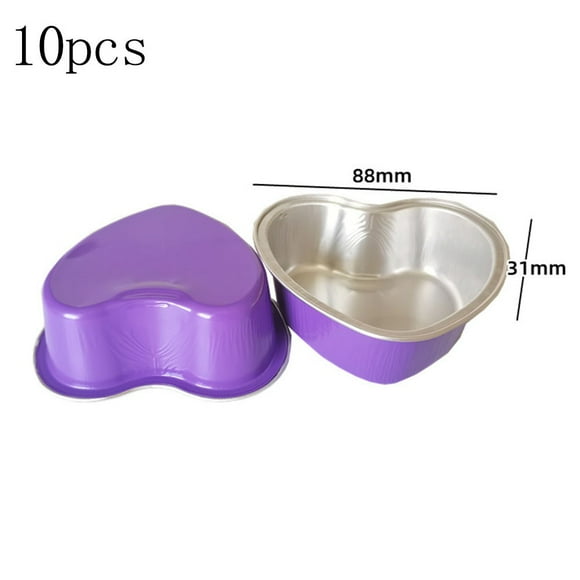 Mosiee 10Pcs 100Ml Tin Foil Aluminum Foil Pudding Cup With Lid Heart-Shaped Disposable Mini Mousse Cupcake Containers Baking Mould