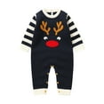 thumbnail image 3 of XDZJLR Baby Boy Girl Christmas Outfit Romper Xmas Cozy Winter Knitted Reindeer Fair Isle Jumpsuit Soft Warm Playwear Outfit Dark Blue 9-12 Months, 3 of 9