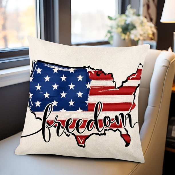 Decoración del hogar, ropa de cama, almohadas y fundas, mantas, regalos de inauguración de la casa, funda de almohada del Día de la Independencia con estampado de alta definición.