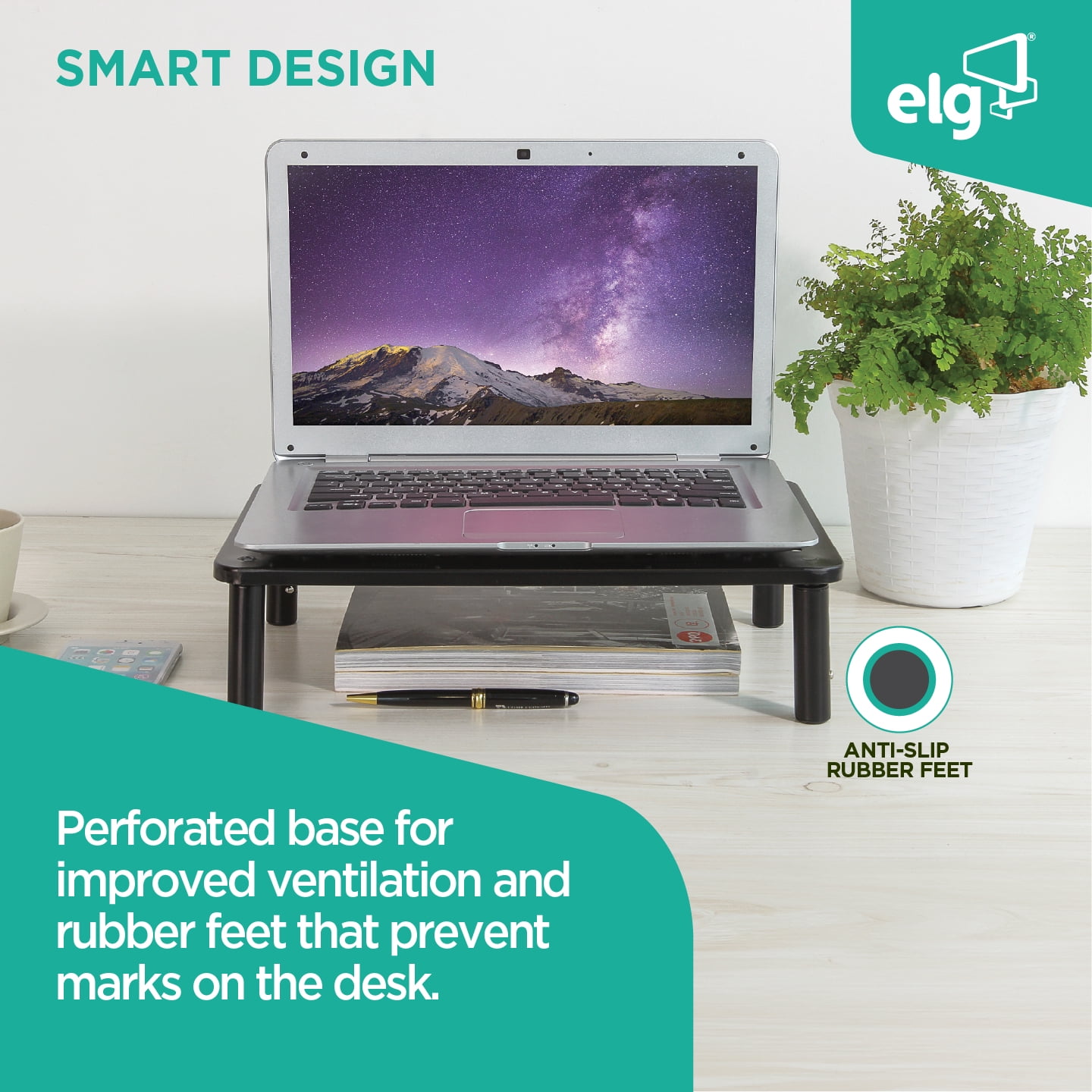 ELG Desktop Monitor Stand and Laptop Riser, Adjustable Height Steel Organizer, 44 lb Capacity, Black, 2 Pack
