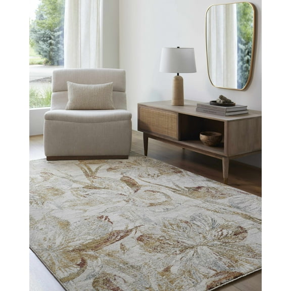 Hauteloom Maili Living Room, Bedroom Area Rug - Farmhouse - Off White,Mustard,Medium Gray - 2' x 2'11"