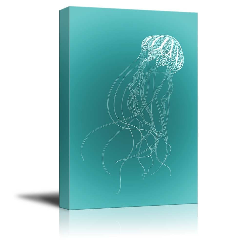wall26 Canvas Wll Art Jellyfish on Teal Ocean Themed Background